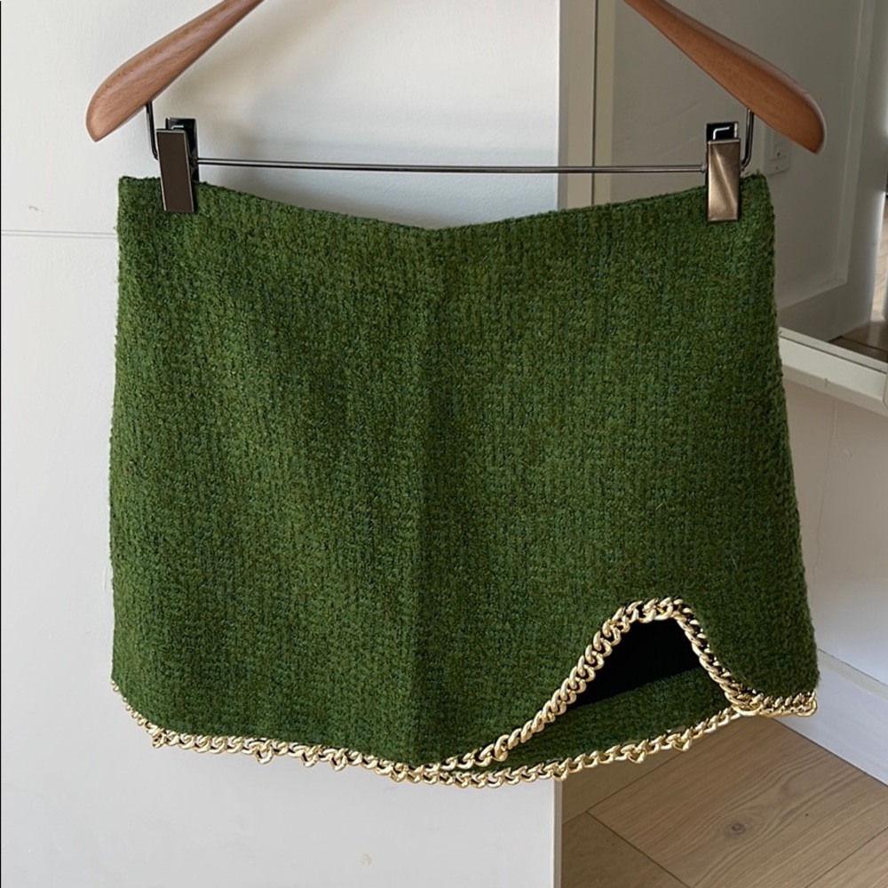 Zara Green Tweed Chain Mini Skirt size medium